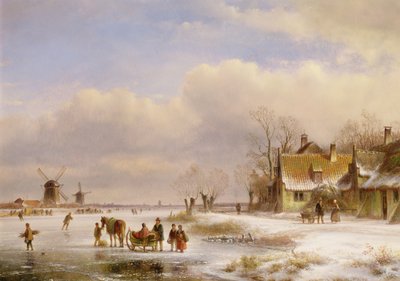 Schneeszene mit Windmühlen in der Ferne, 19. Jahrhundert von Lodewijk Johannes Kleyn